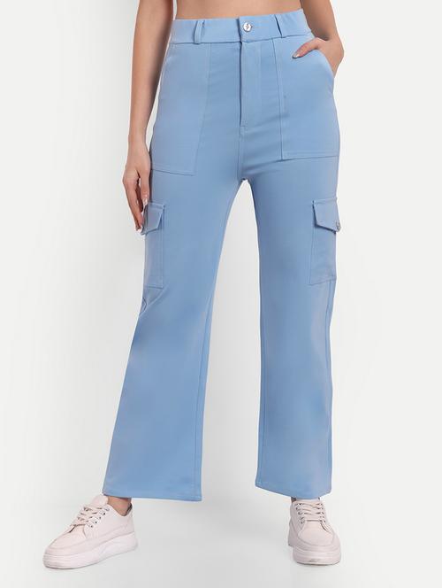 blue solids high rise cargos trousers - 20246180 - Very Small Image - 1
