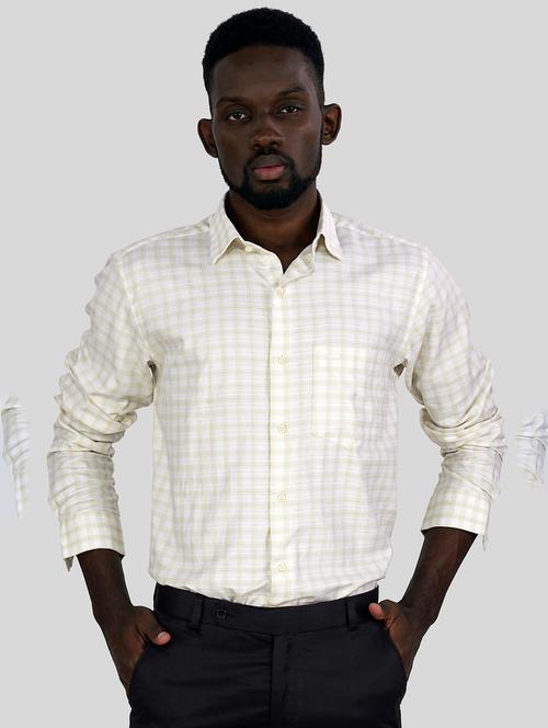 cream checked cotton formal shirt - 20246838 - Very Small Image - 1