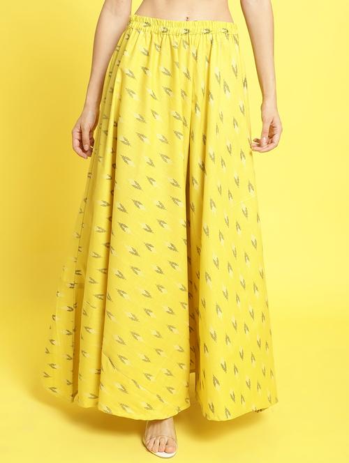 ikat printed yellow cotton a-line skirt - 20249087 - Very Small Image - 1