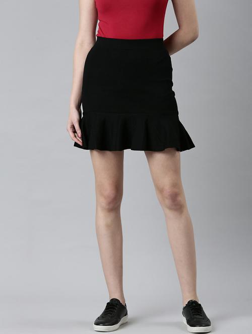black solid high rise mini ruffled skirt - 20249441 - Very Small Image - 1