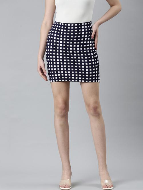 navy blue geometric print pencil skirt - 20249444 - Very Small Image - 1