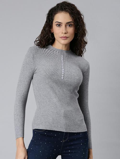 women's crew neck grey acrylic regular top - 20249460 - Very Small Image - 1