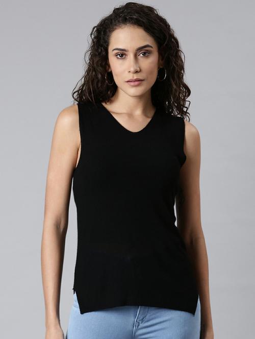 women's solid black acrylic regular top - 20249470 - Very Small Image - 1