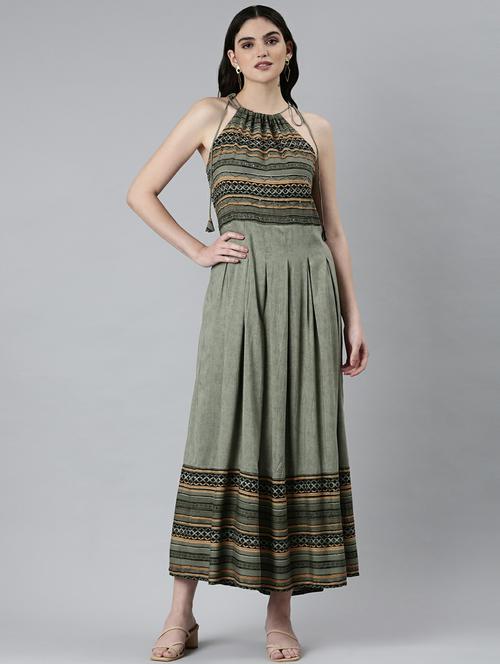 olive block print maxi dress - 20249527 - Very Small Image - 1