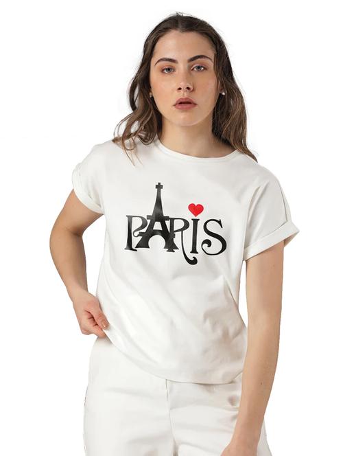 women's chest print round neck t-shirt - 20251069 - Very Small Image - 1