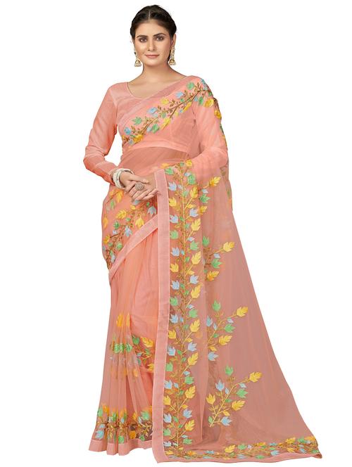 peach colored embroidered  saree with blouse - 20251686 - Very Small Image - 1