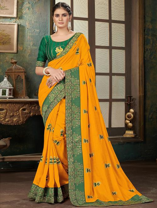 orange colored embroidered  saree with blouse - 20251940 - Very Small Image - 1