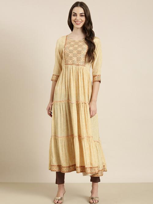 women yoke embroidered tiered kurta - 20252390 - Very Small Image - 1