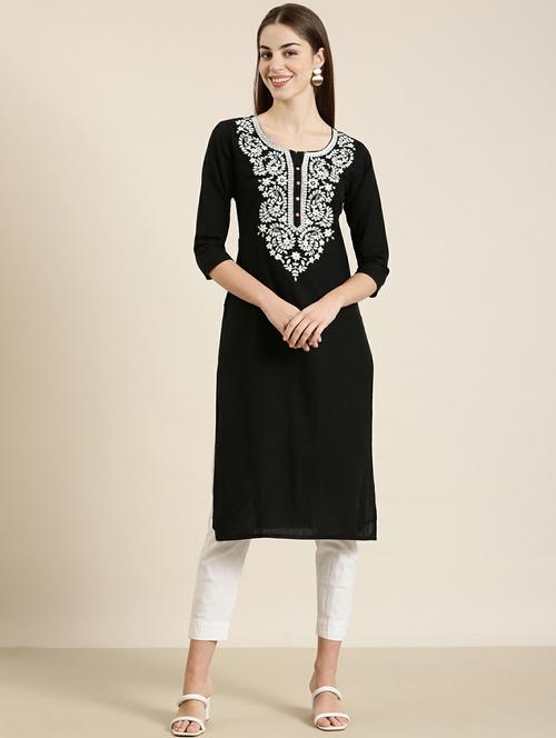 women embroidered cotton straight kurta - 20252409 - Very Small Image - 1