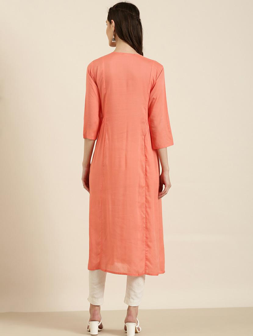 orange embroidered a-line kurta - 20252642 - Standard Image - 2