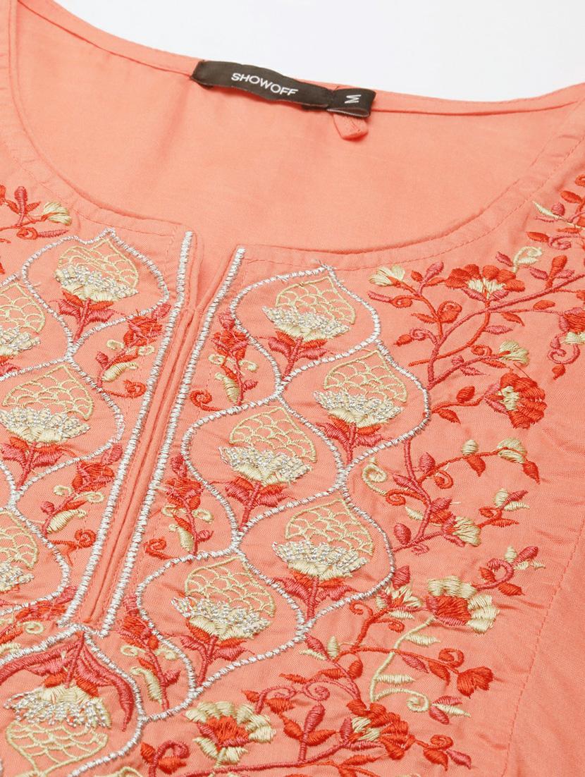 orange embroidered a-line kurta - 20252642 - Standard Image - 6
