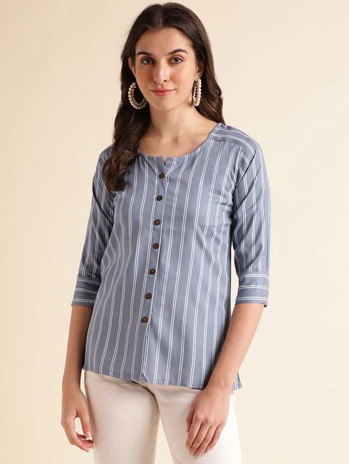 women grey stripes straight kurti - 20253133 - Very Small Image - 1