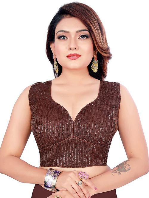 women brown sequence work stitched blouse - 20254270 - Very Small Image - 1