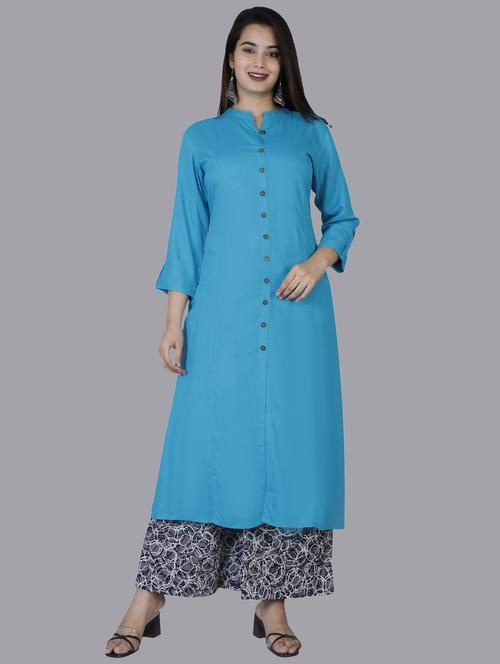light blue colored kurta palazzo set - 20254623 - Very Small Image - 1