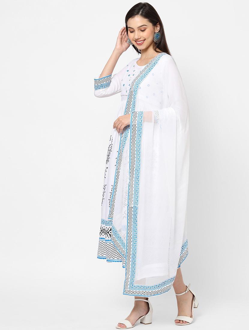 white colored kurta dupatta set - 20255593 - Zoom Image - 2