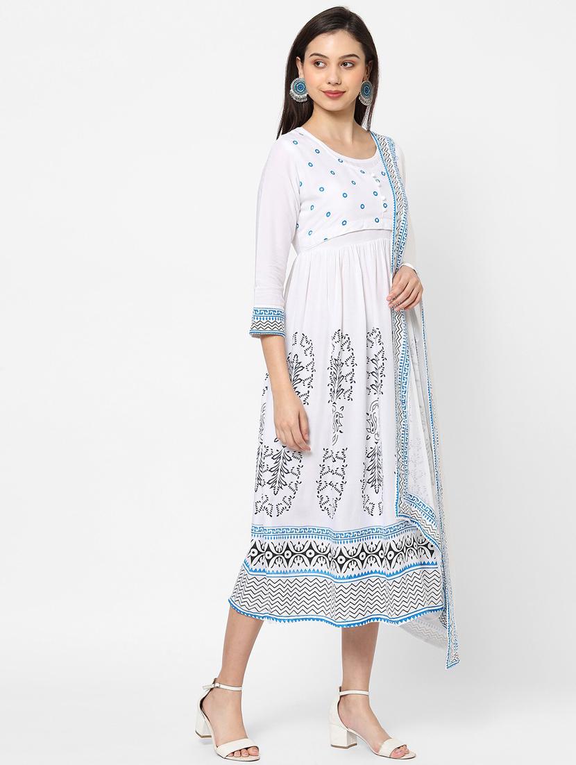white colored kurta dupatta set - 20255593 - Standard Image - 3