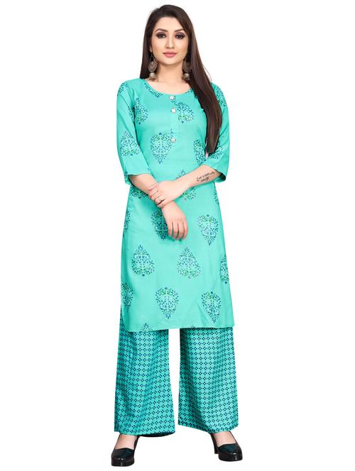 turquoise colored kurta palazzo set - 20255638 - Very Small Image - 1