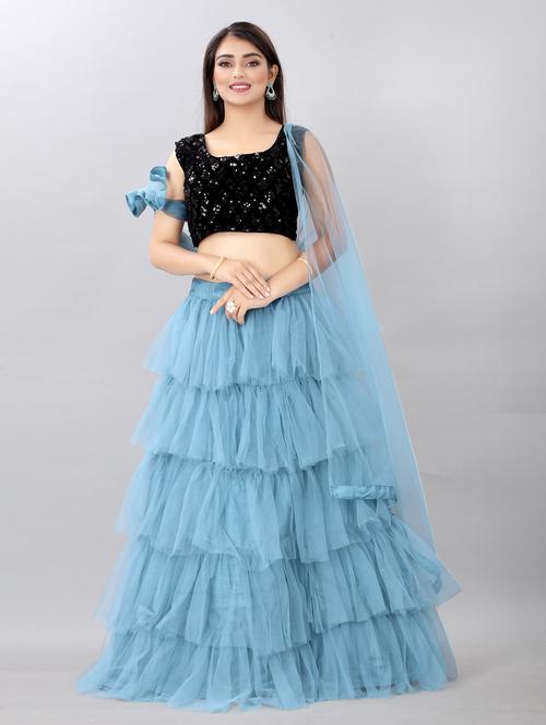 purist blue colored tiered lehenga - 20255979 - Very Small Image - 1
