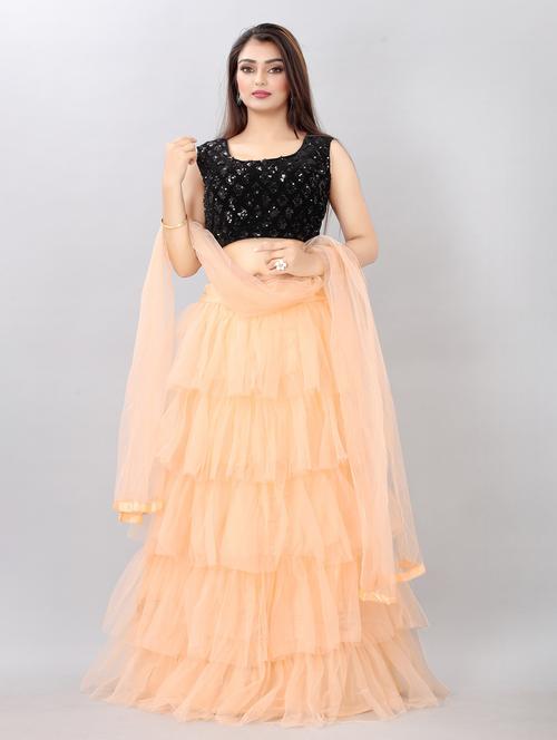 cream colored tiered lehenga - 20255986 - Very Small Image - 1