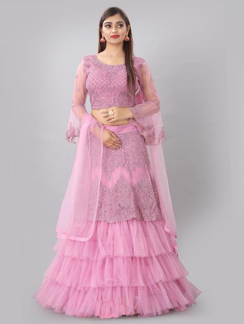 pink colored tiered lehenga - 20255997 - Very Small Image - 1
