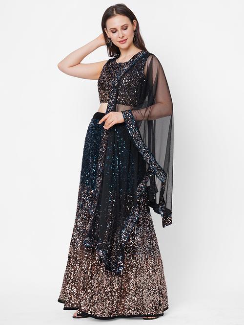 black colored flared lehenga - 20256084 - Very Small Image - 1