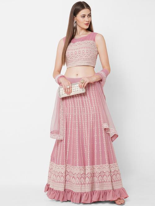 pink colored flared lehenga - 20256126 - Very Small Image - 1
