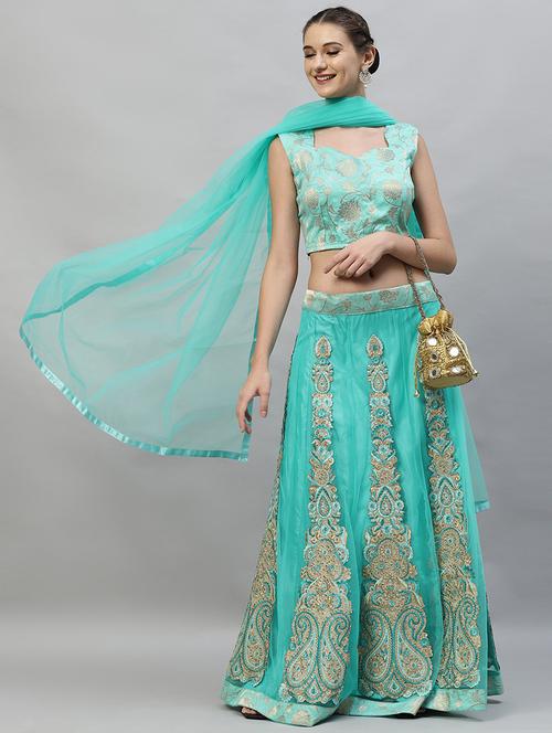 turquoise colored flared lehenga - 20256182 - Very Small Image - 1