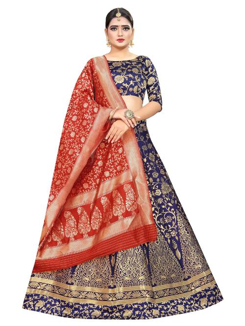 navy blue colored flared lehenga - 20256265 - Very Small Image - 1