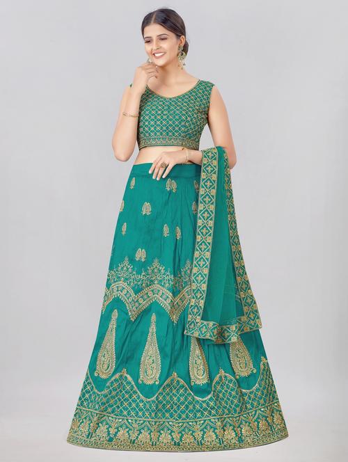 ai aqua colored flared lehenga - 20256293 - Very Small Image - 1