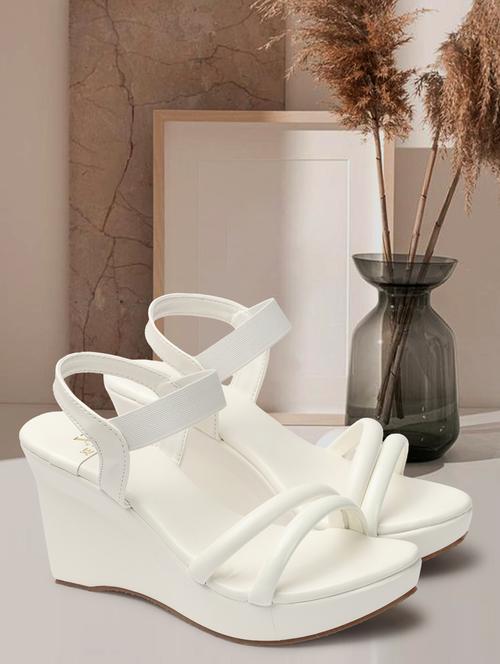 women solid white ankle strap wedge heel sandal - 20257332 - Very Small Image - 1