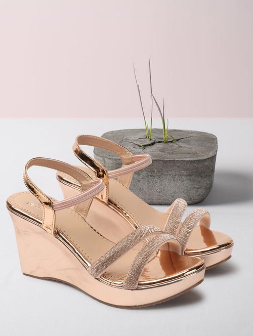 women rose gold embellished ankle strap wedge heel sandal - 20257334 - Very Small Image - 1