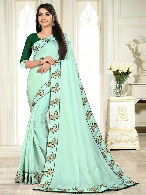 women's bordered royal blue colored saree with blouse - 20259102 - Very Small Image - 1