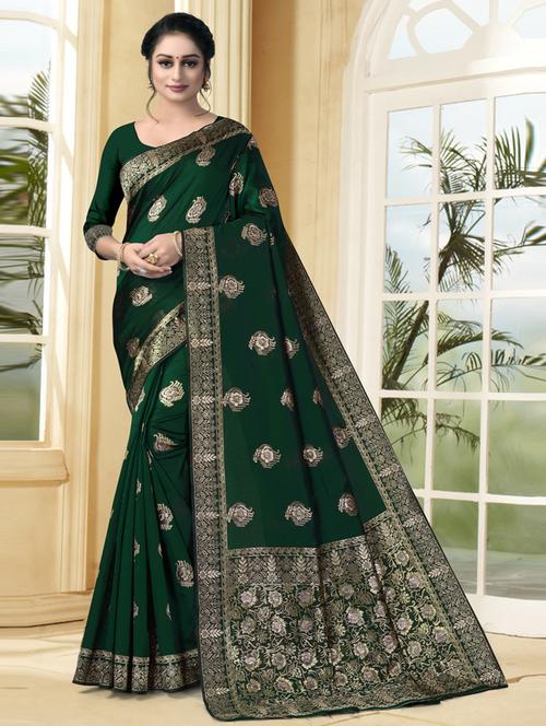 women's self design dark green colored saree with blouse - 20259105 - Very Small Image - 1