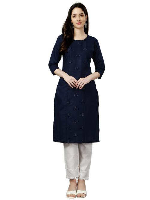 blue three quarter sleeve kurta - 20259223 - Very Small Image - 1