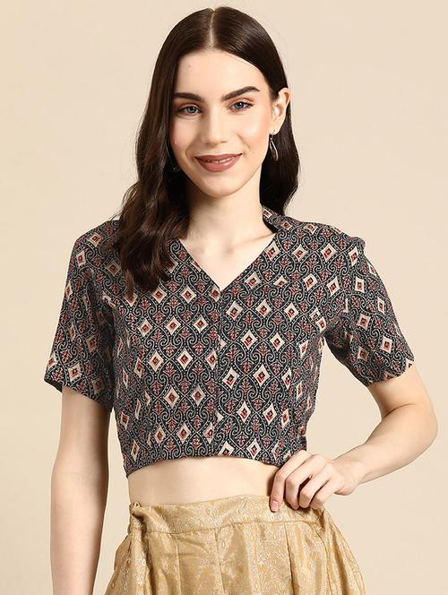 women black v-neck blouse - 20259323 - Very Small Image - 1