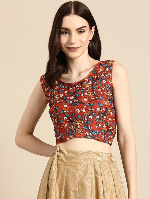 women red round neck blouse - 20259326 - Very Small Image - 1