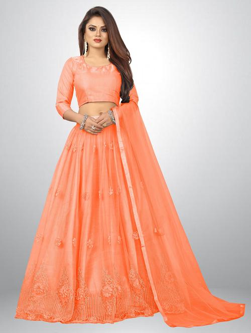 women orange semi-stitched flared lehenga - 20259657 - Very Small Image - 1