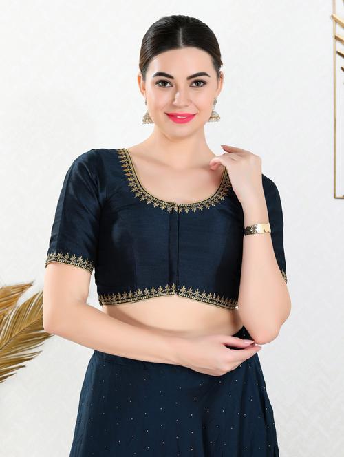 women navy blue embroidered blouse - 20259710 - Very Small Image - 1