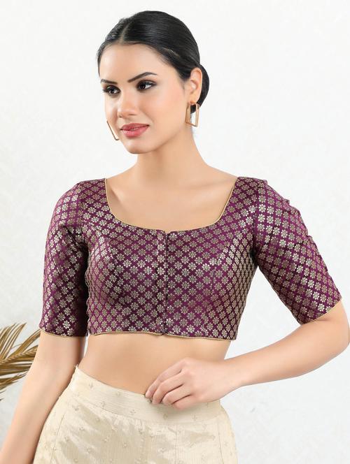 women wine color brocade blouse - 20259752 - Very Small Image - 1