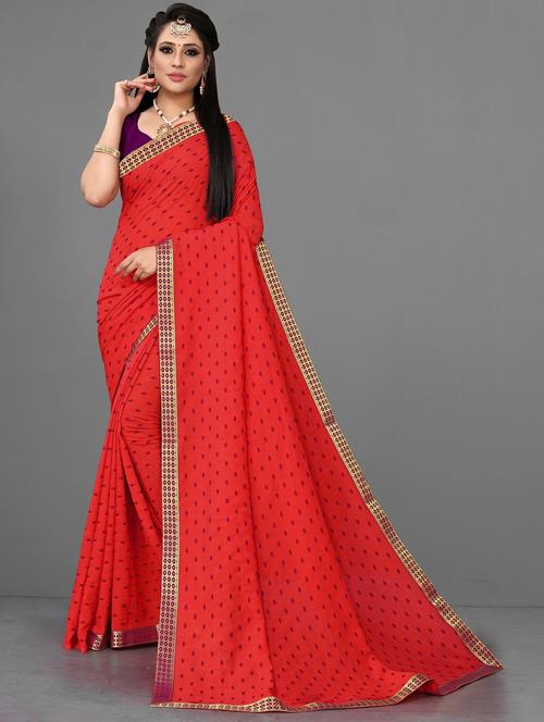 red colored bordered  saree with blouse - 20260112 - Very Small Image - 1
