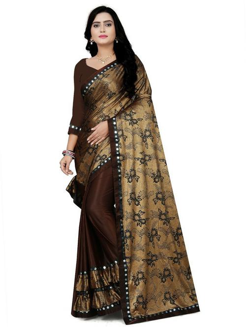 women's floral brown colored saree with blouse - 20260908 - Very Small Image - 1