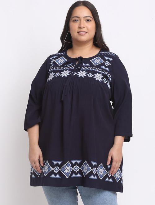 dark blue viscose plus tunic - 20261925 - Very Small Image - 1