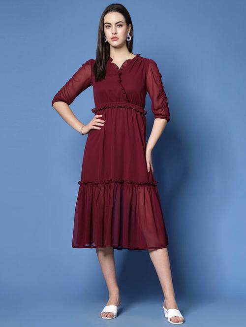 women's tiered dress solid dress - 20262053 - Very Small Image - 1