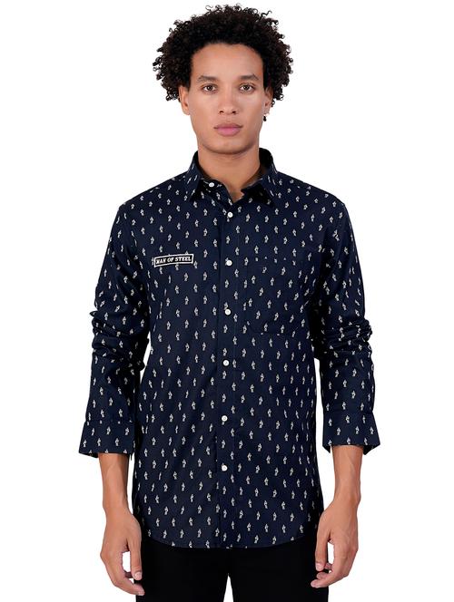 blue printed cotton casual shirt - 20263340 - Very Small Image - 1