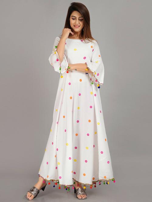 white polka dots a-line ethnic dress - 20263832 - Very Small Image - 1