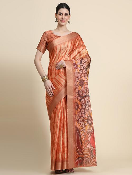 women's shibori orange colored saree with blouse - 20264171 - Very Small Image - 1
