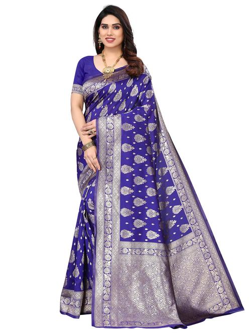 women's self design royal blue colored saree with blouse - 20264374 - Very Small Image - 1