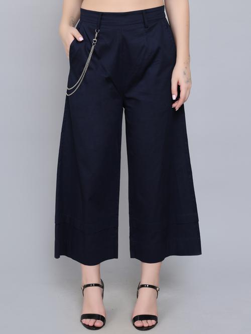 women navy blue solids wide leg trousers - 20264582 - Very Small Image - 1