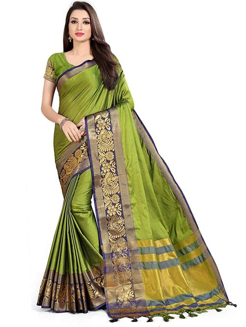 olive colored banarasi  saree - 20264669 - Very Small Image - 1
