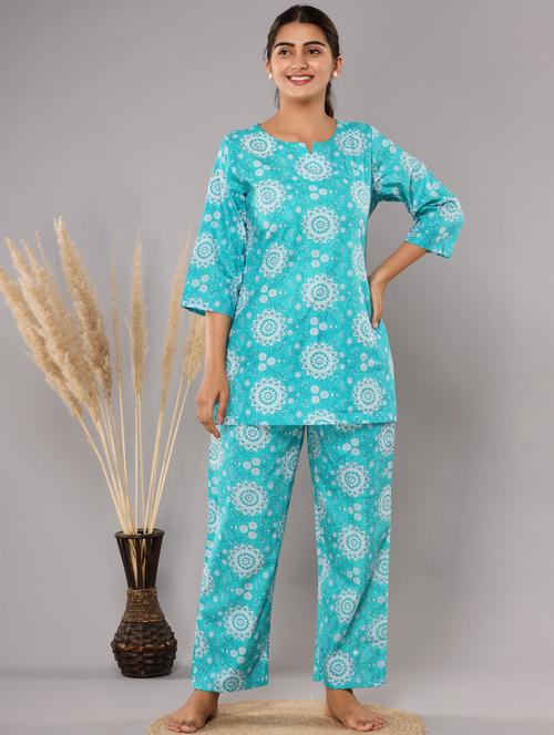 turquoise floral print pyjama set - 20265375 - Very Small Image - 1